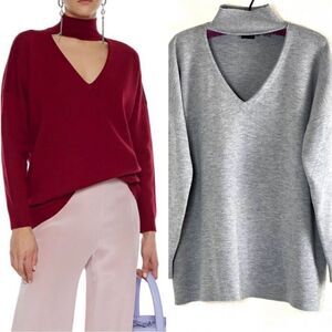 Alice + Olivia Cashmere Blend Open V Turtleneck Sweater
